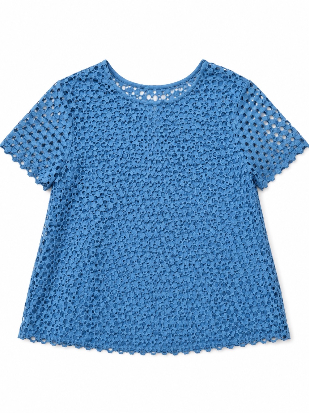 Tory Burch Blue Eyelet Lace Short Sleeve Top